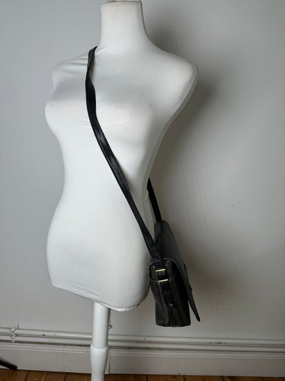 Vintage Givenchy Textured Leather Crossbody Bag Black Gold