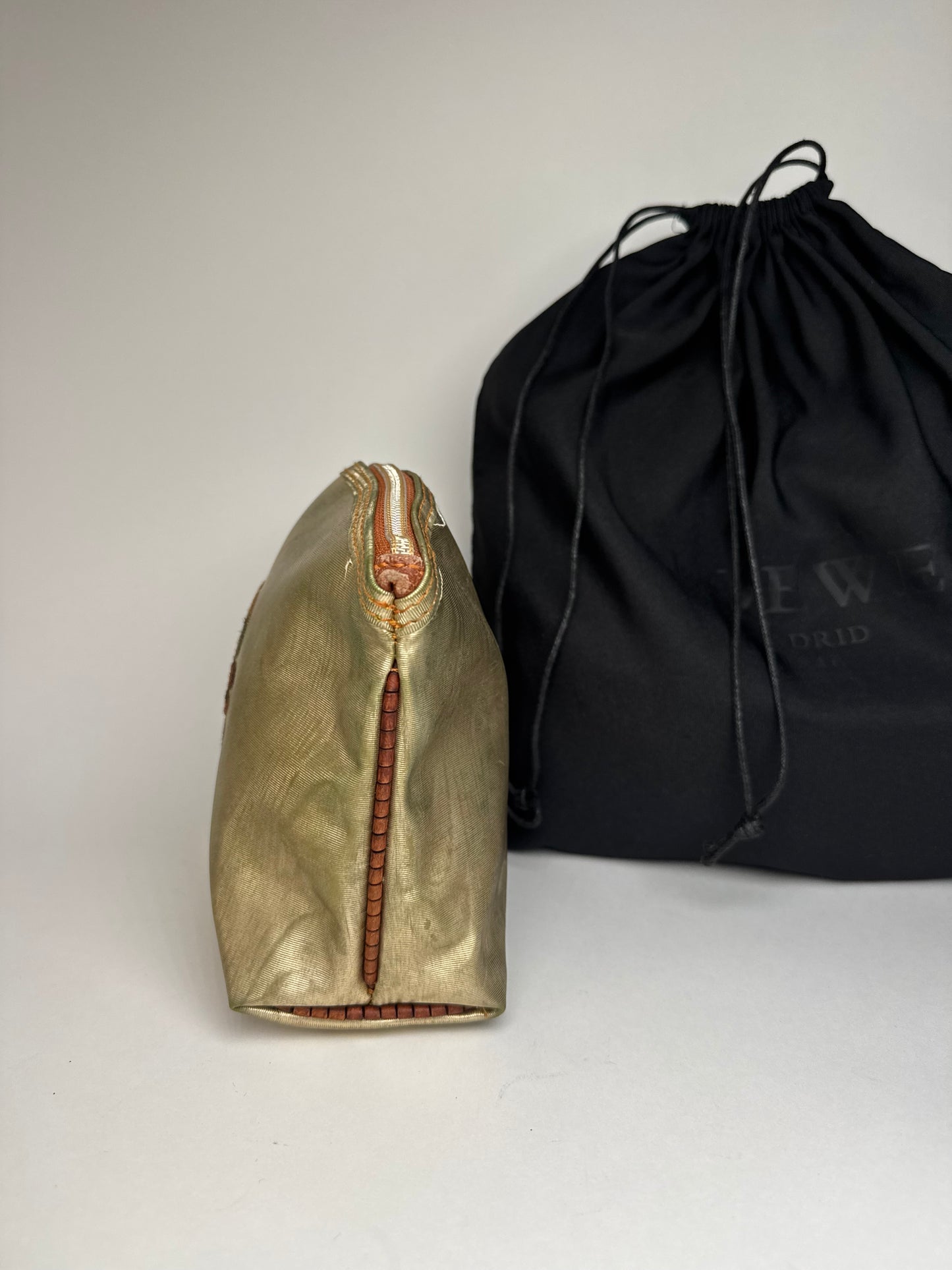 Vintage Loewe Madrid Pearl Emblossed Leather Clutch Gold Brown