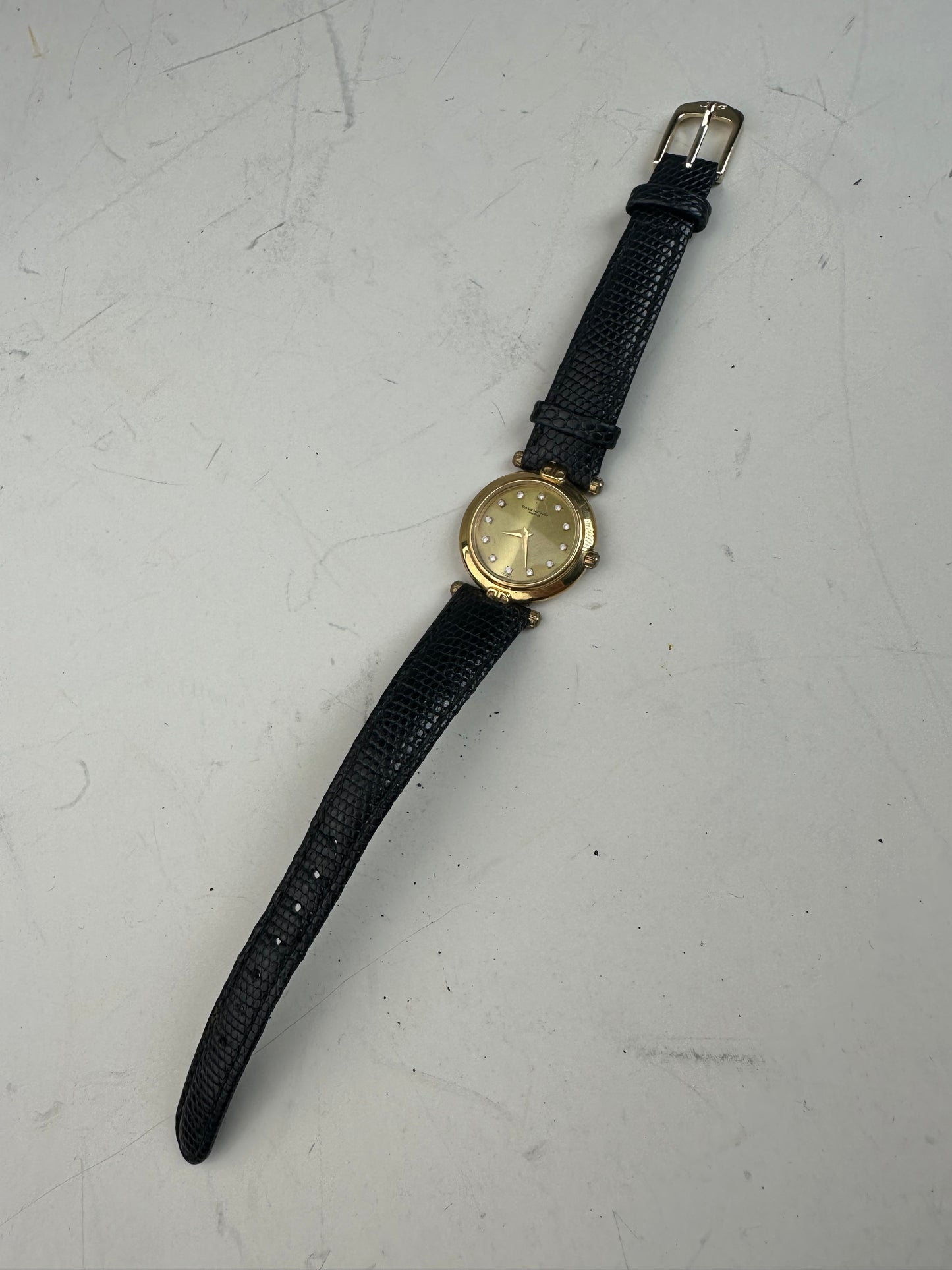 Vintage Balenciaga Bracelet Watch Black Gold Plated Leather