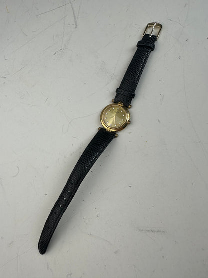 Vintage Balenciaga Bracelet Watch Black Gold Plated Leather