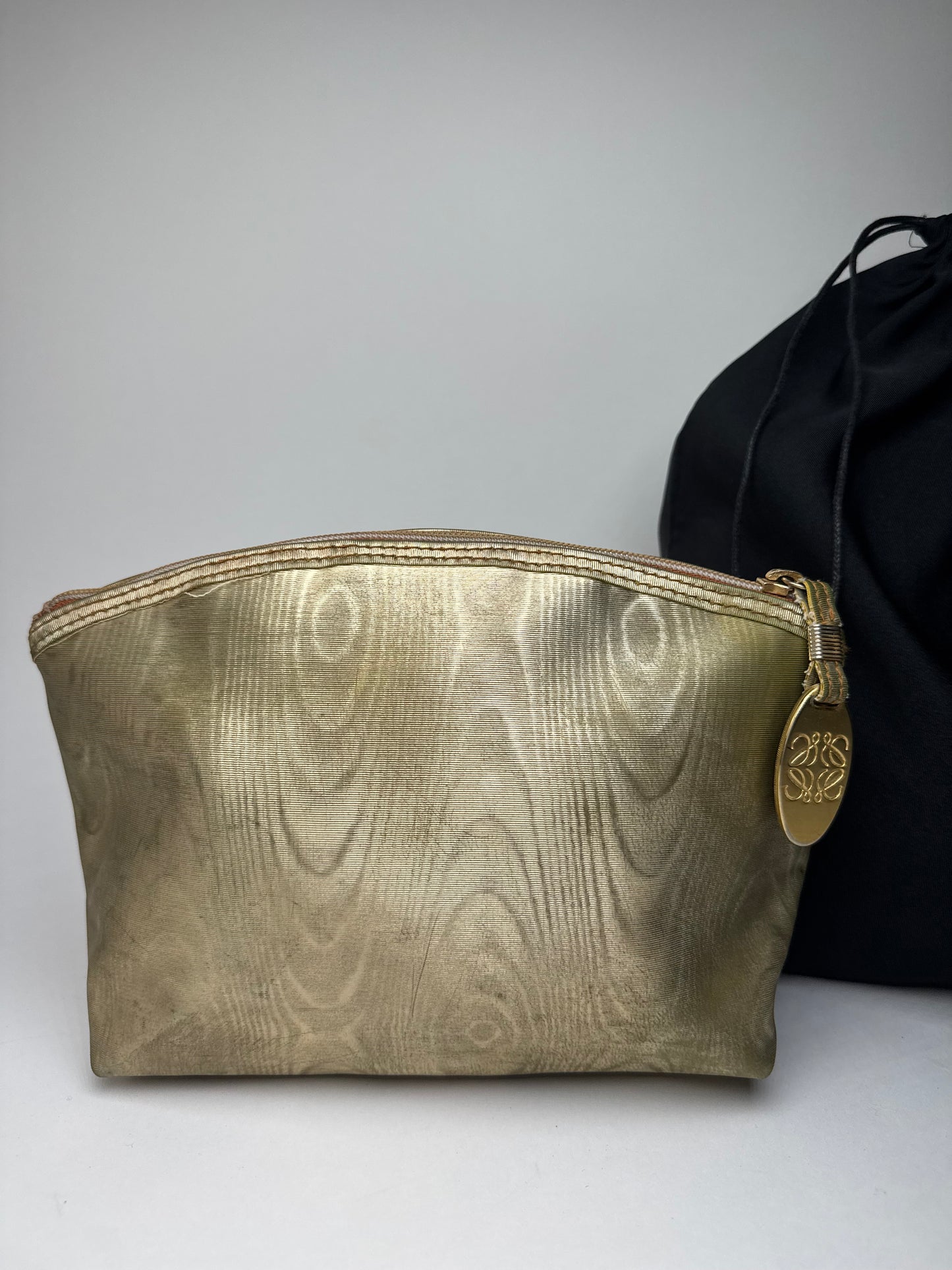 Vintage Loewe Madrid Pearl Emblossed Leather Clutch Gold Brown