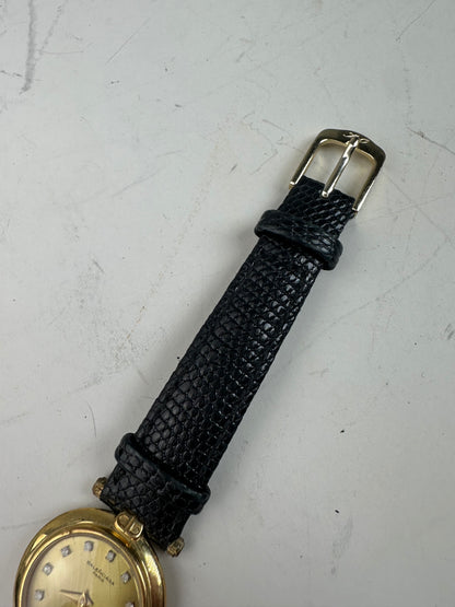 Vintage Balenciaga Bracelet Watch Black Gold Plated Leather