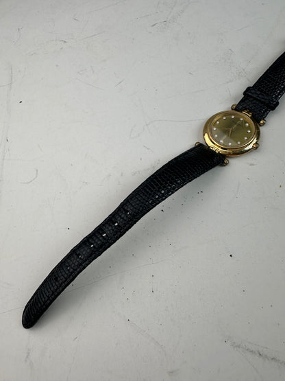 Vintage Balenciaga Bracelet Watch Black Gold Plated Leather
