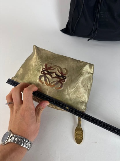 Vintage Loewe Madrid Pearl Emblossed Leather Clutch Gold Brown