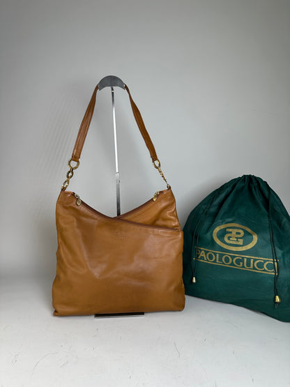 Vintage Gucci Leather Shoulder Bag Tan Gold