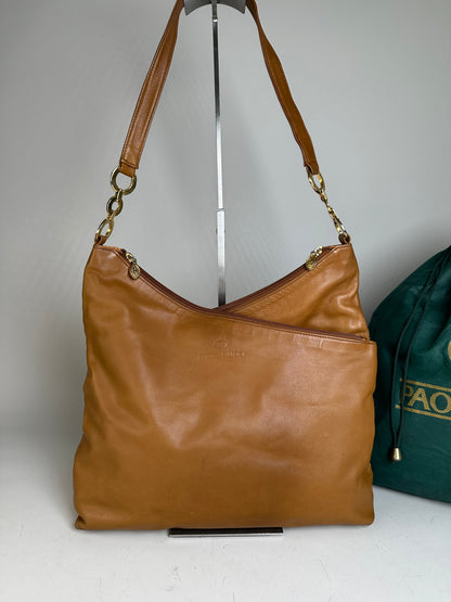 Vintage Gucci Leather Shoulder Bag Tan Gold