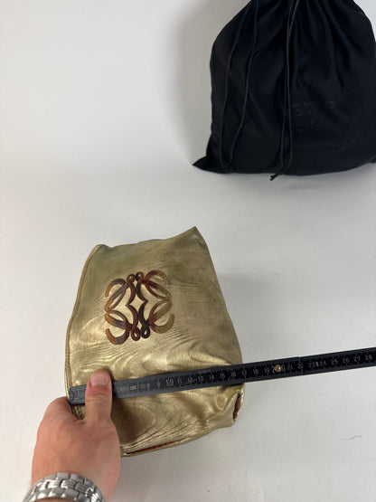 Vintage Loewe Madrid Pearl Emblossed Leather Clutch Gold Brown