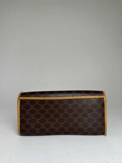 Vintage Celine Paris Macadam Triomphe Monogram Coated Canvas Long Wallet Brown Tan