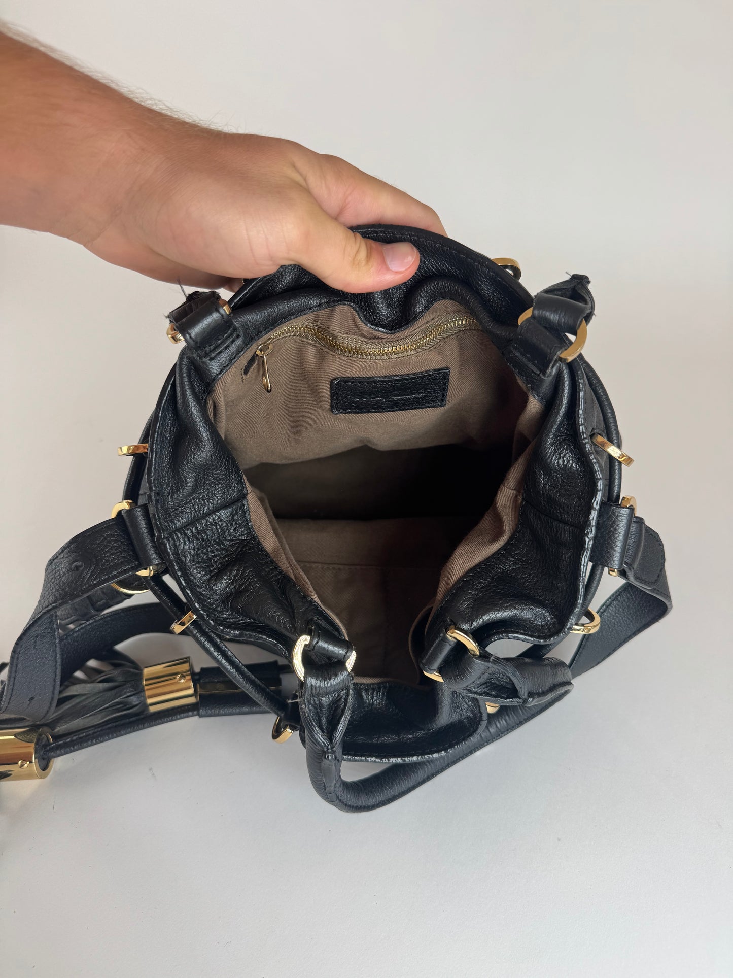 Sac seau vintage en cuir noir CHLOE 2 voies