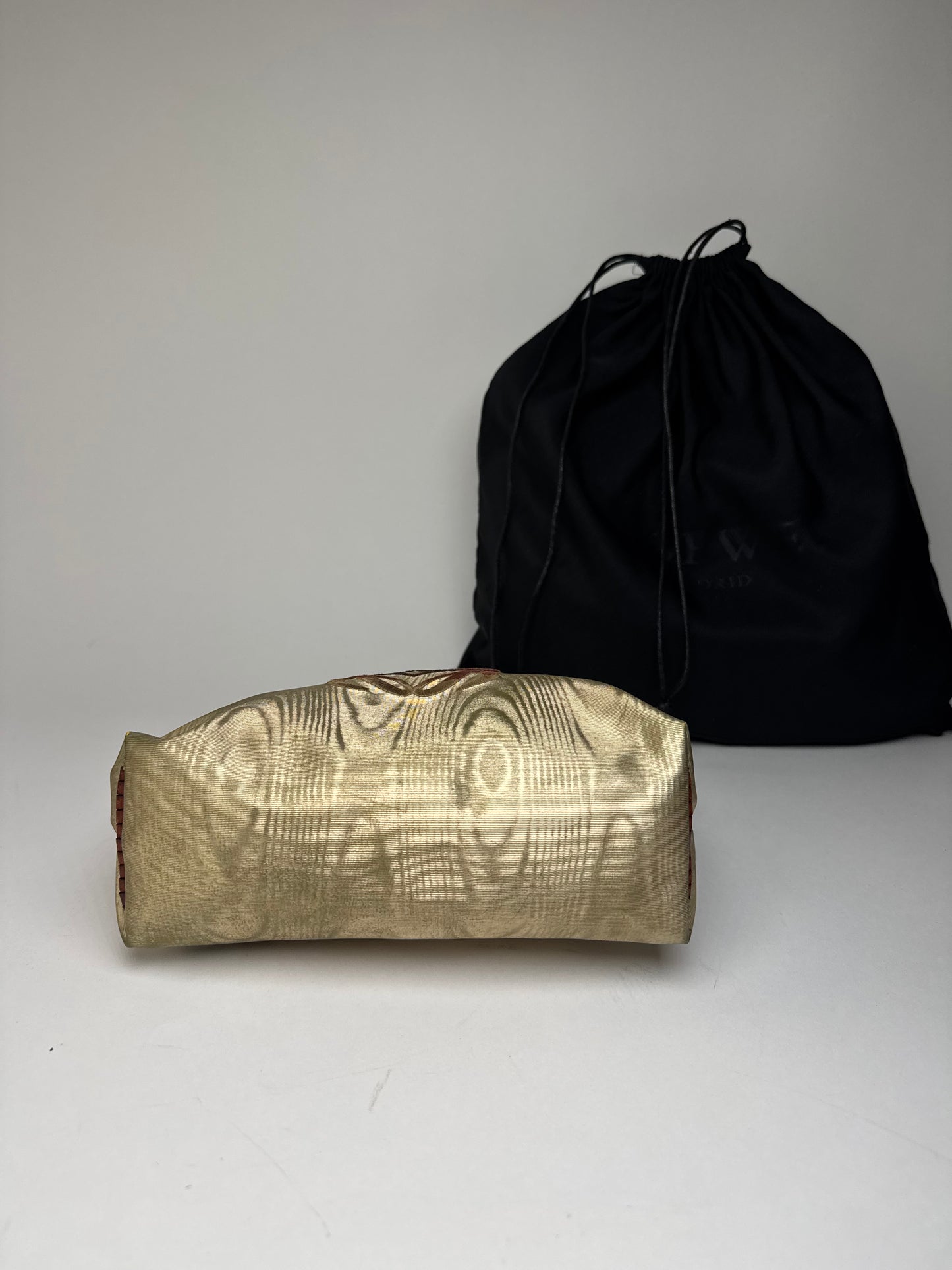 Vintage Loewe Madrid Pearl Emblossed Leather Clutch Gold Brown