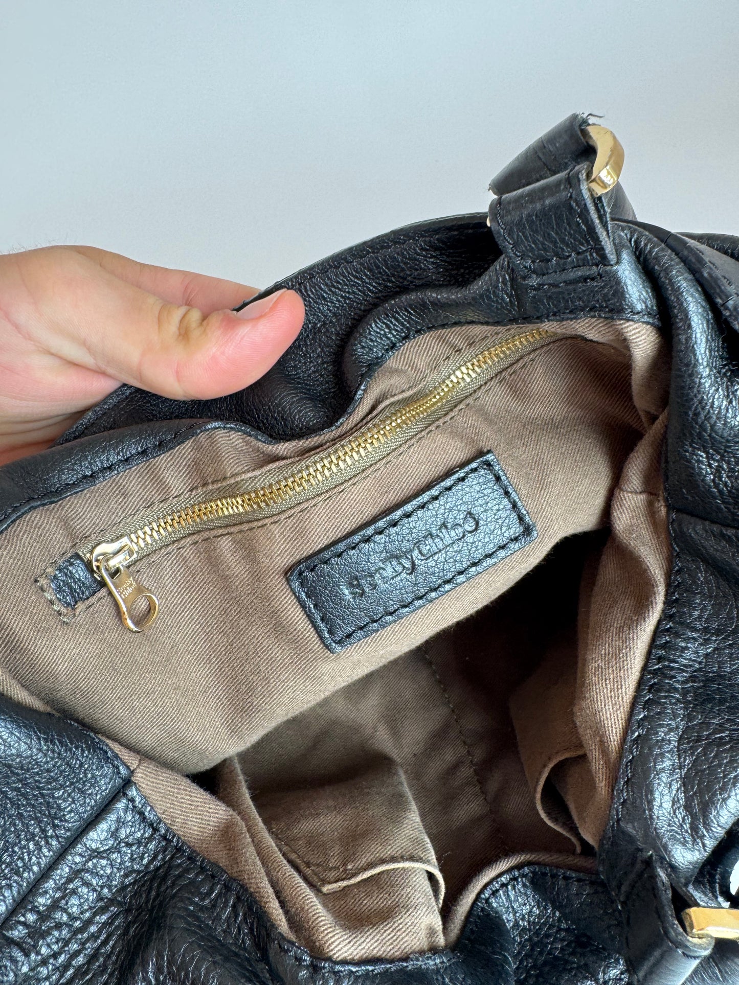 Sac seau vintage en cuir noir CHLOE 2 voies