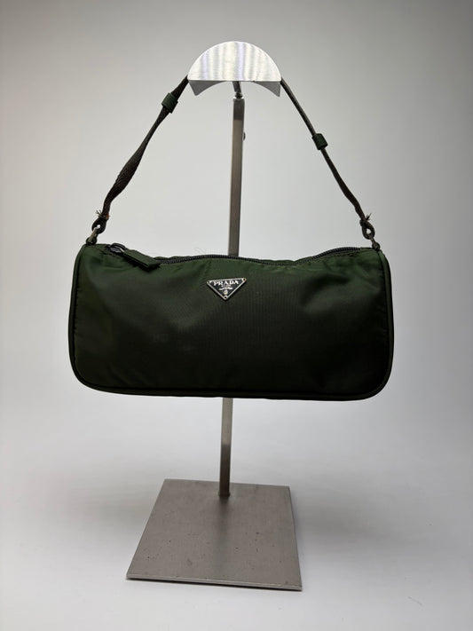 Vintage Prada Tessuto Nylon Pouch Bag Late 1990s Dark Green