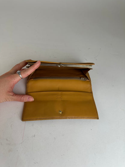 Vintage Celine Paris Macadam Triomphe Monogram Coated Canvas Long Wallet Brown Tan