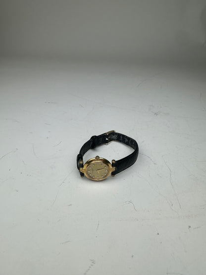 Vintage Balenciaga Bracelet Watch Black Gold Plated Leather