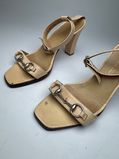 Vintage Gucci Leather Horsebit Pumps Beige EU35C