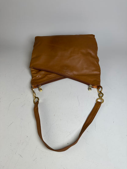 Vintage Gucci Leather Shoulder Bag Tan Gold