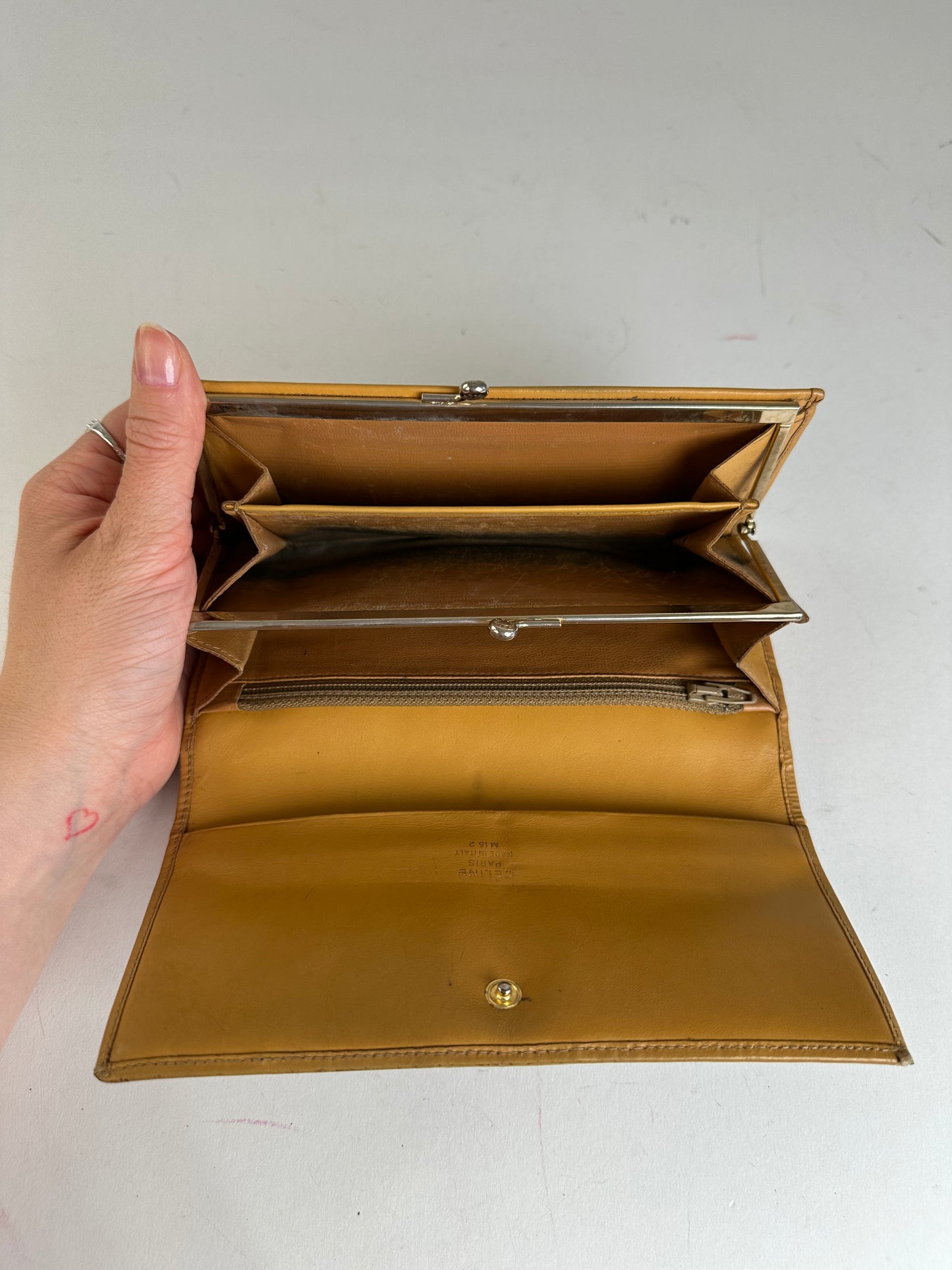 Vintage Celine Paris Macadam Triomphe Monogram Coated Canvas Long Wallet Brown Tan