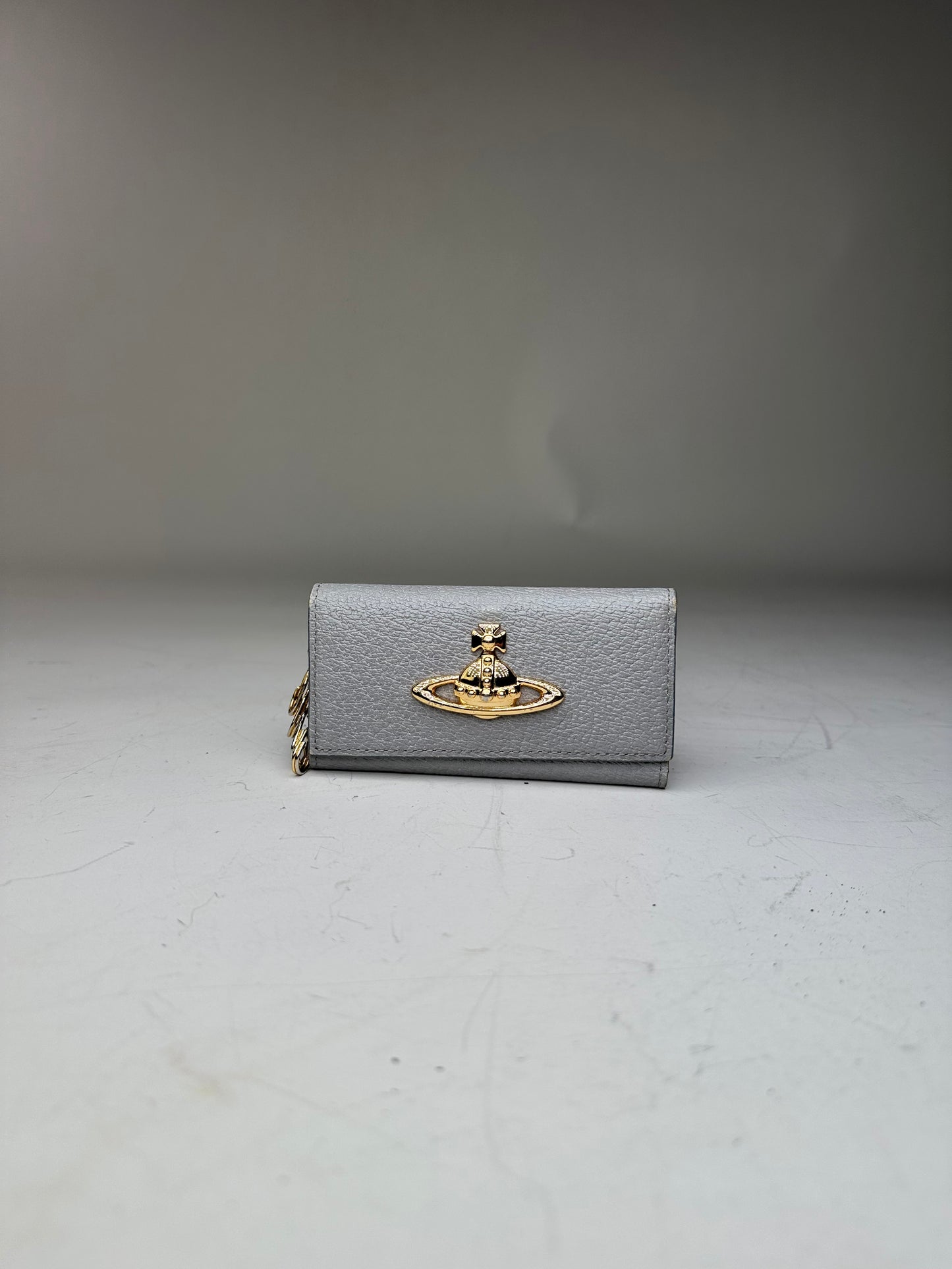 Vintage Vivienne Westwood Leather Wallet Grey Gold-tone