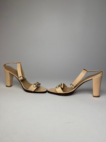 Vintage Gucci Leather Horsebit Pumps Beige EU35C