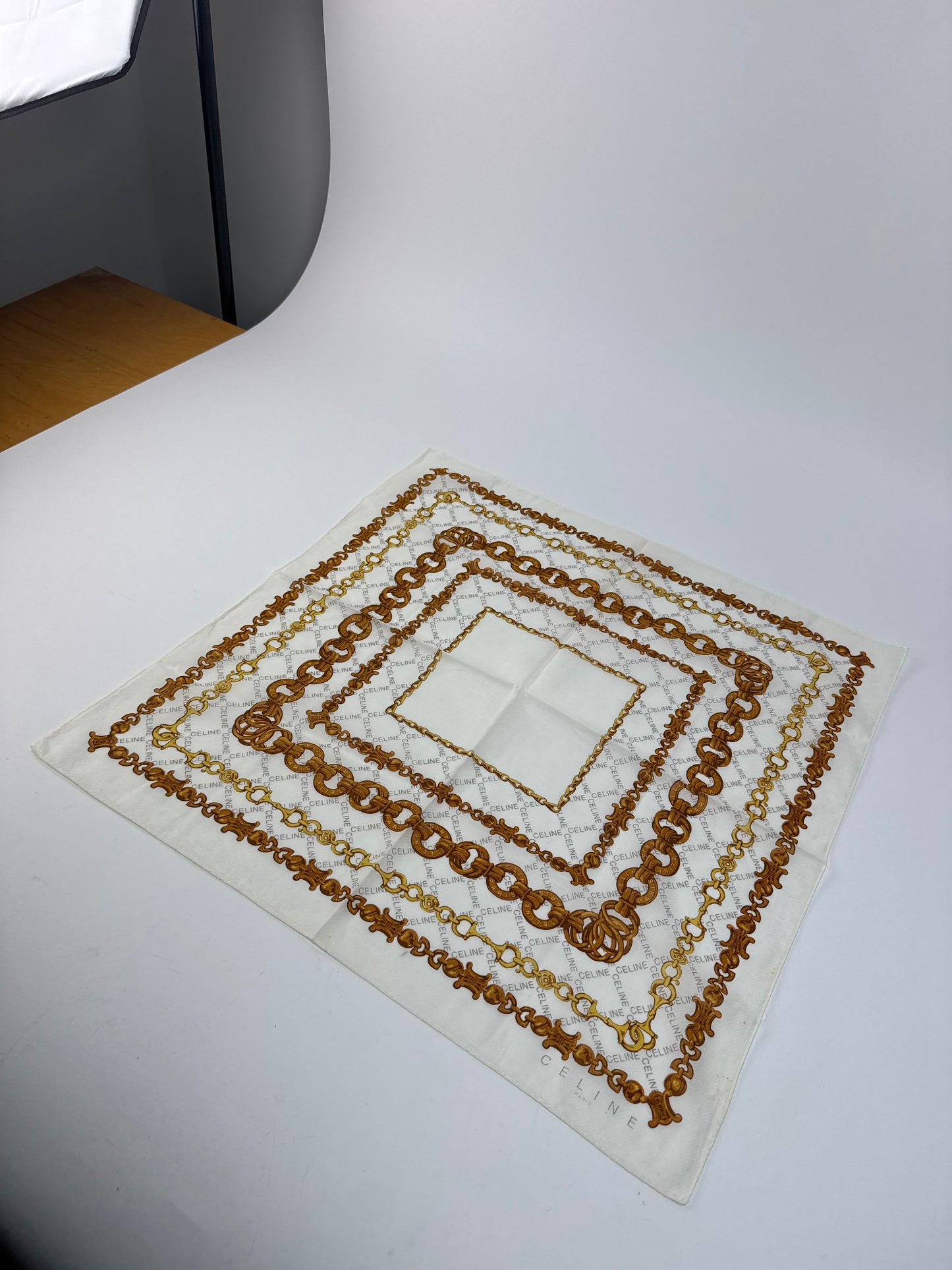 Vintage Celine Baroque Scarf White golden
