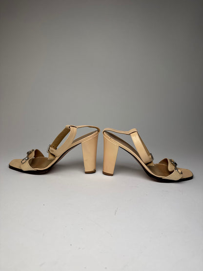 Vintage Gucci Leather Horsebit Pumps Beige EU35C