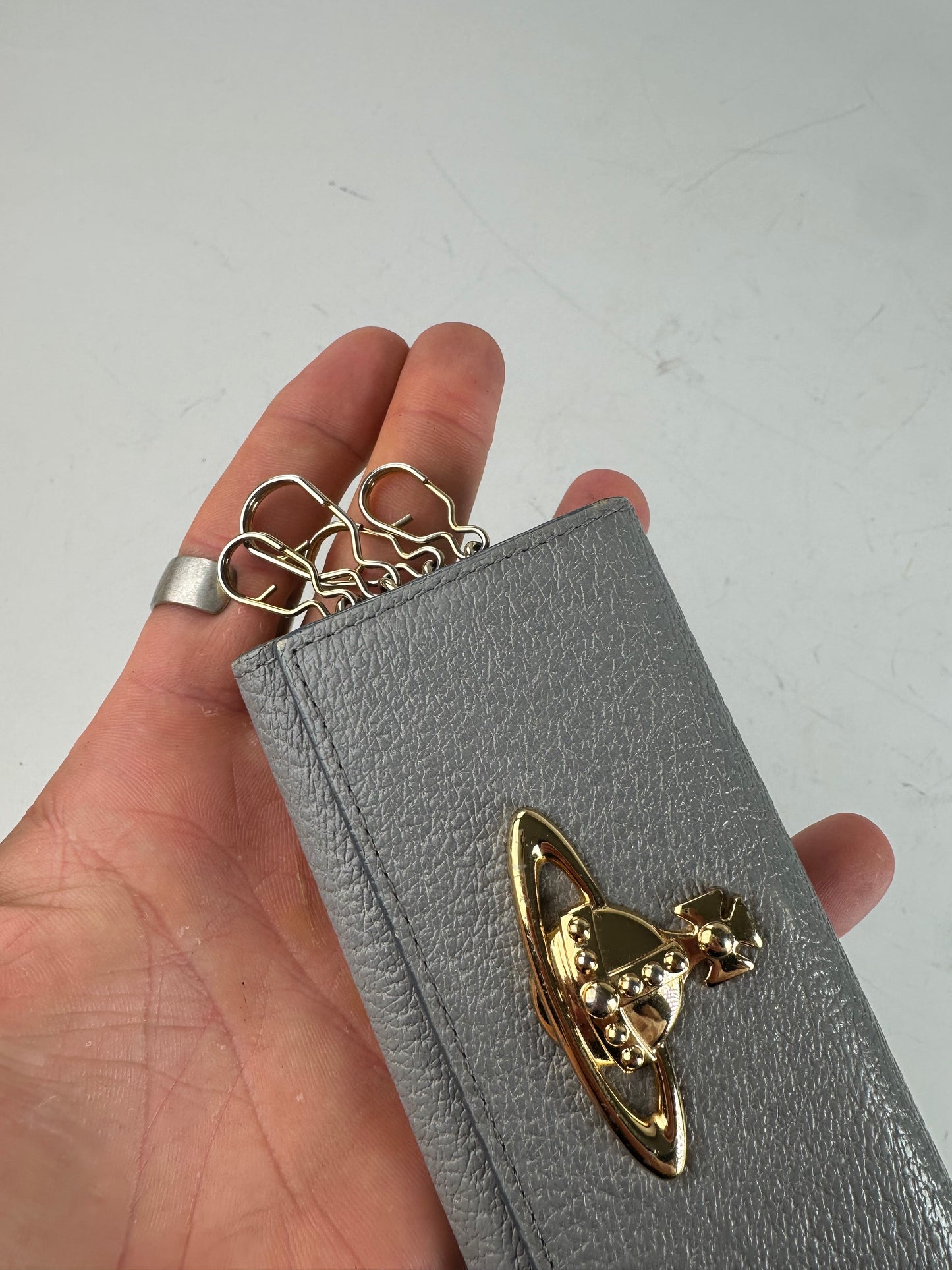 Vintage Vivienne Westwood Leather Wallet Grey Gold-tone