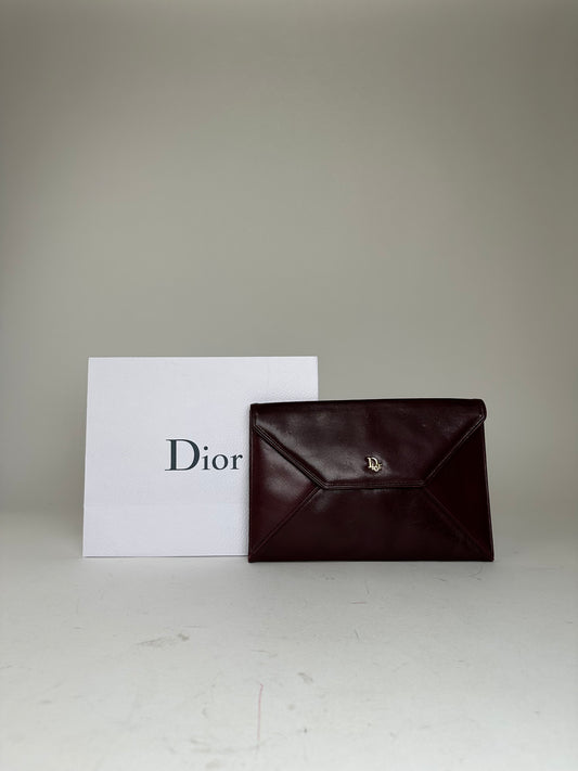 Vintage Dior Leather Envelope Clutch Burgundy