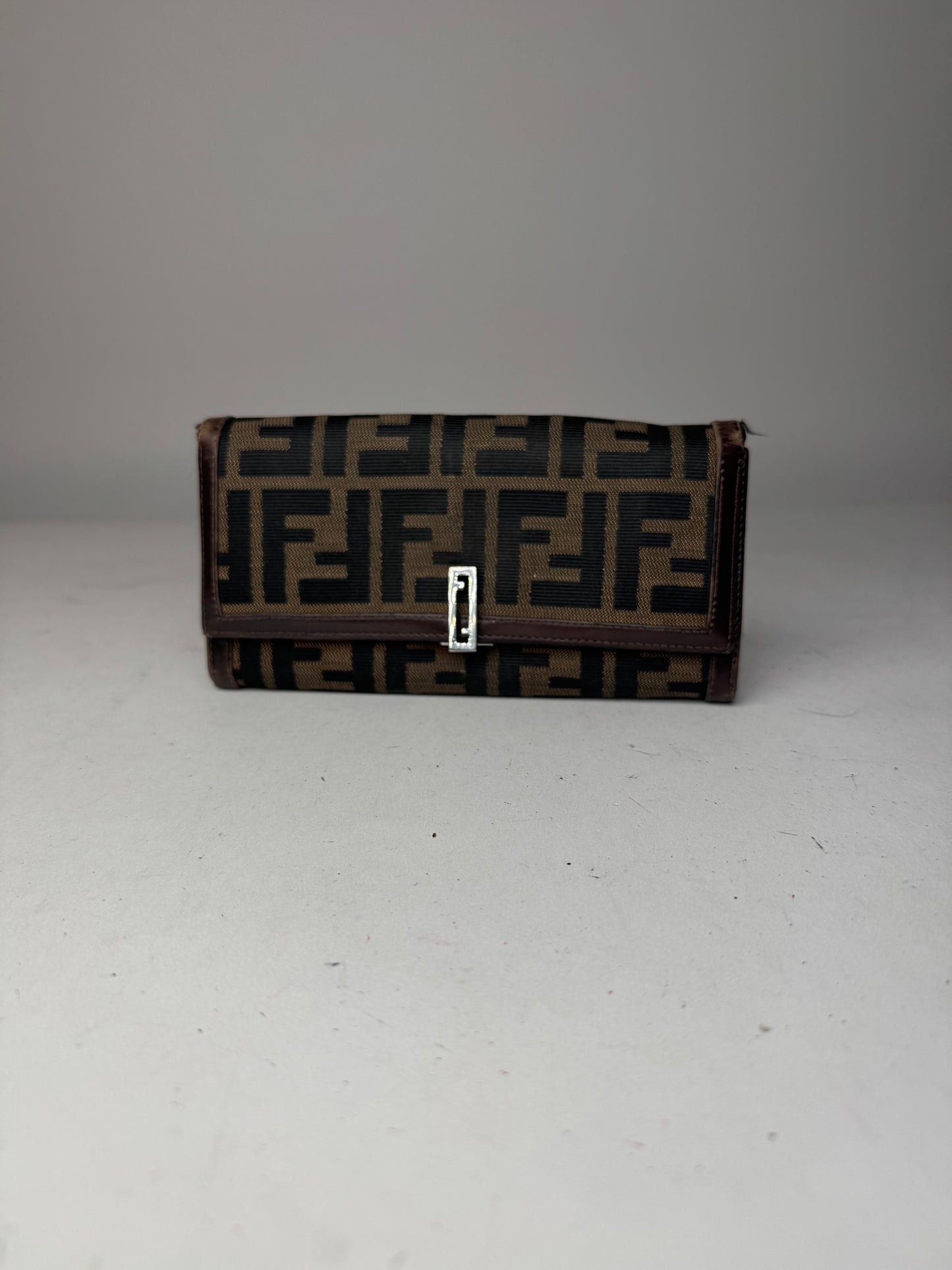 Vintage Fendi FF Monogram Canvas Leather Wallet Brown