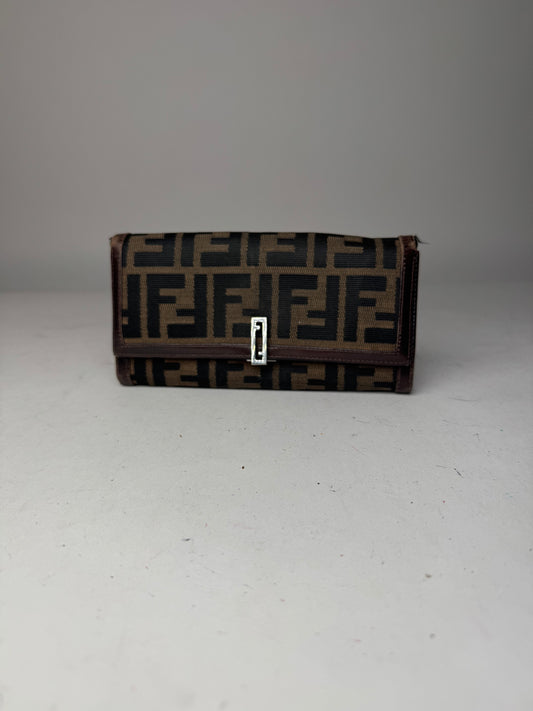 Vintage Fendi FF Monogram Canvas Leather Wallet Brown
