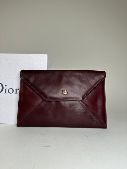 Vintage Dior Leather Envelope Clutch Burgundy