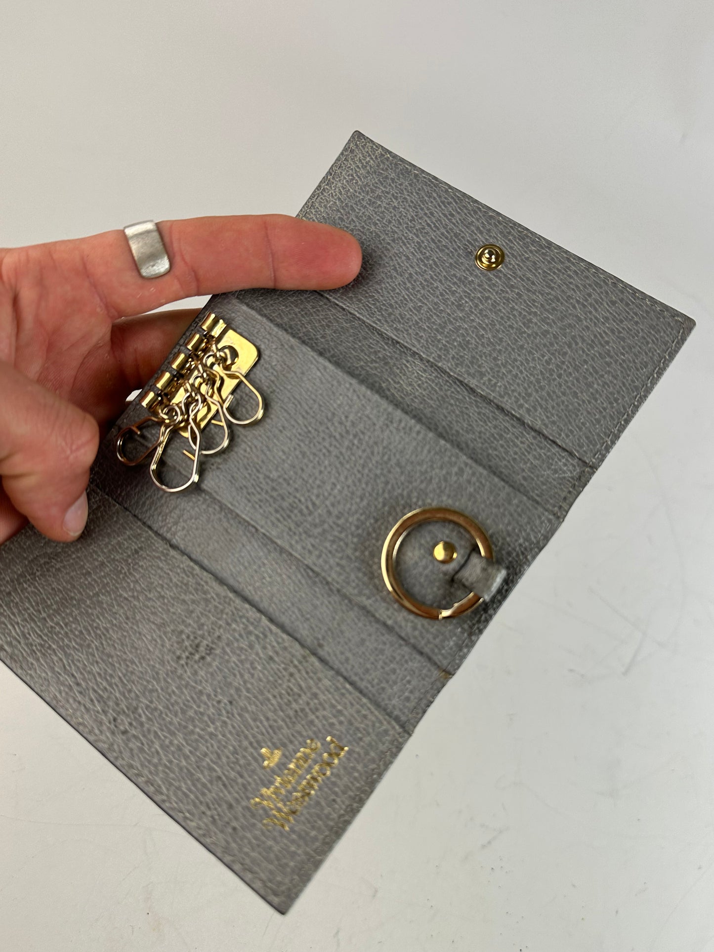 Vintage Vivienne Westwood Leather Wallet Grey Gold-tone