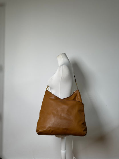 Vintage Gucci Leather Shoulder Bag Tan Gold