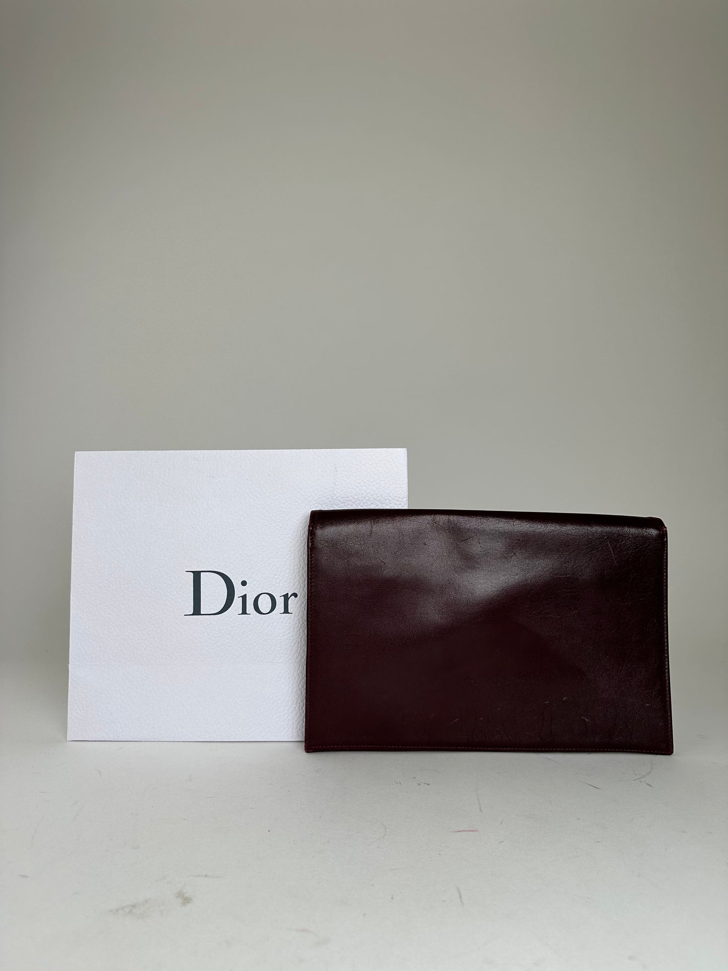 Vintage Dior Leather Envelope Clutch Burgundy