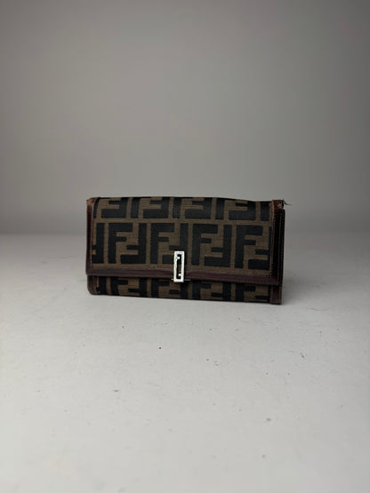 Vintage Fendi FF Monogram Canvas Leather Wallet Brown