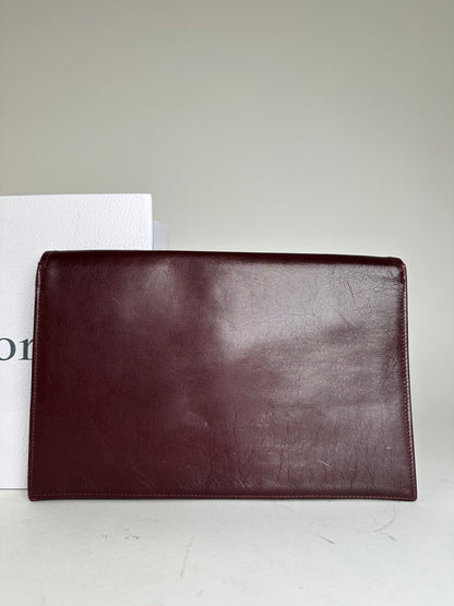 Vintage Dior Leather Envelope Clutch Burgundy