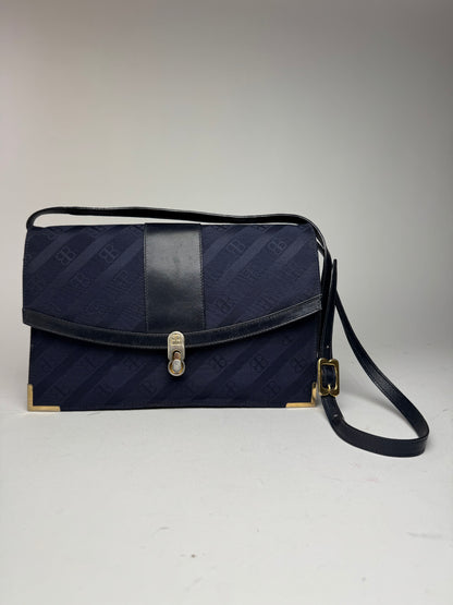 Sac vintage en cuir monogramme Balenciaga bleu marine
