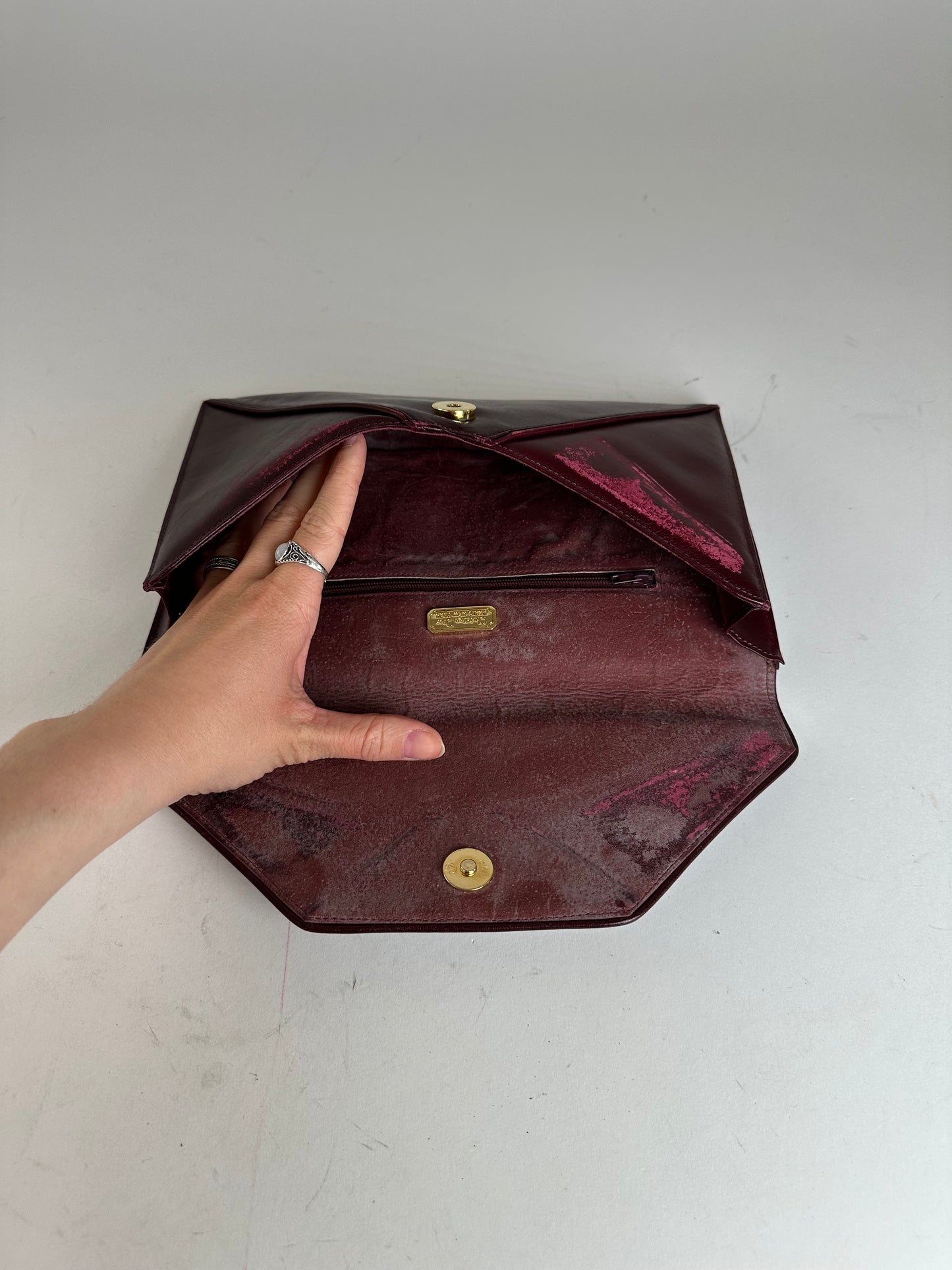 Vintage Dior Leather Envelope Clutch Burgundy