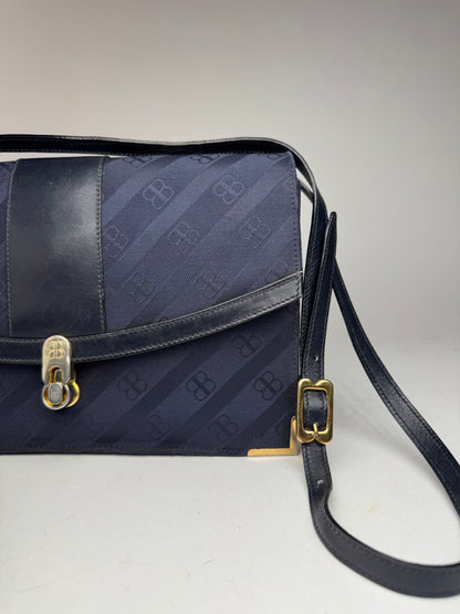 Sac vintage en cuir monogramme Balenciaga bleu marine