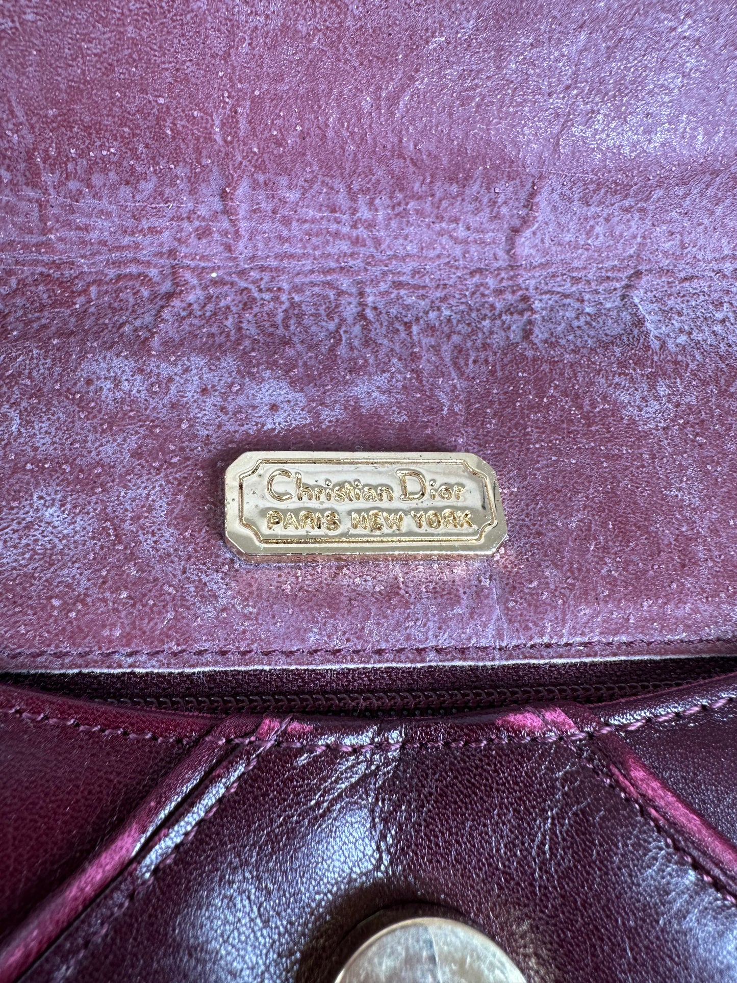 Vintage Dior Leather Envelope Clutch Burgundy