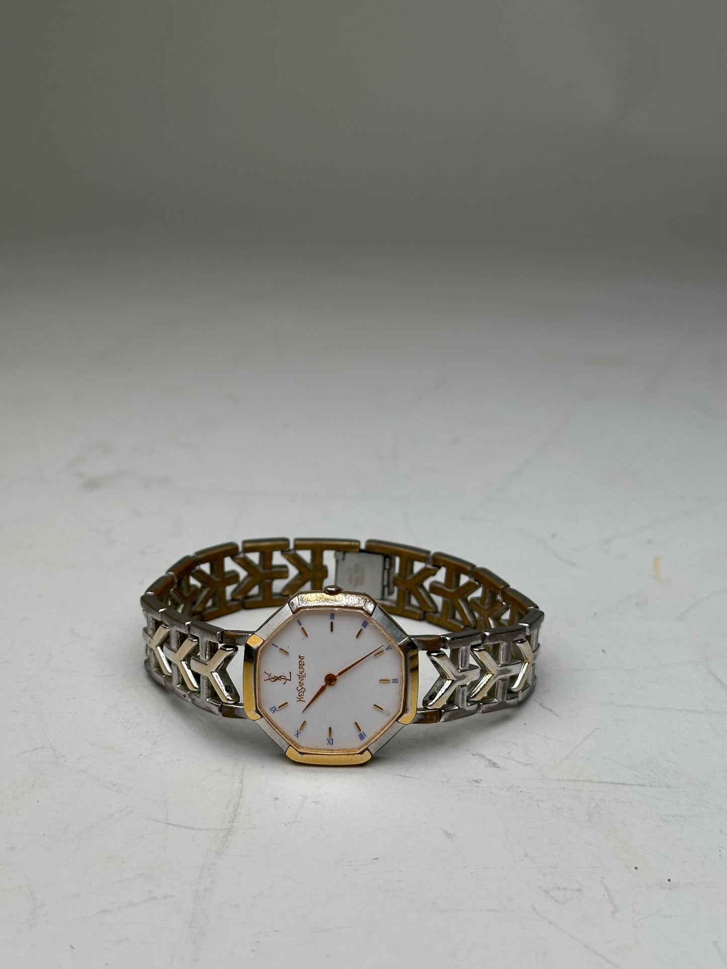 Vintage Saint Laurent Bracelet Watch White Gold-Tone