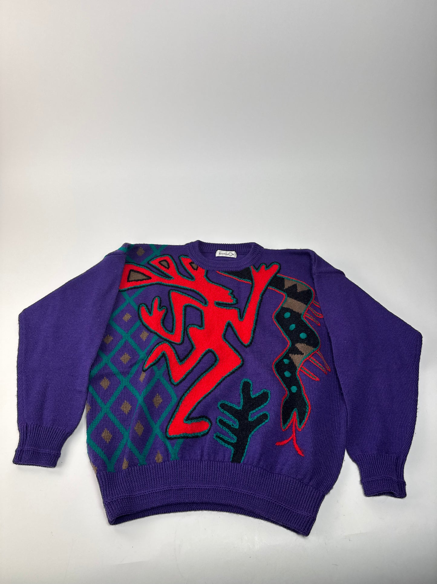 Vintage Kansai Wool Sweater Abstract Purple red Green M