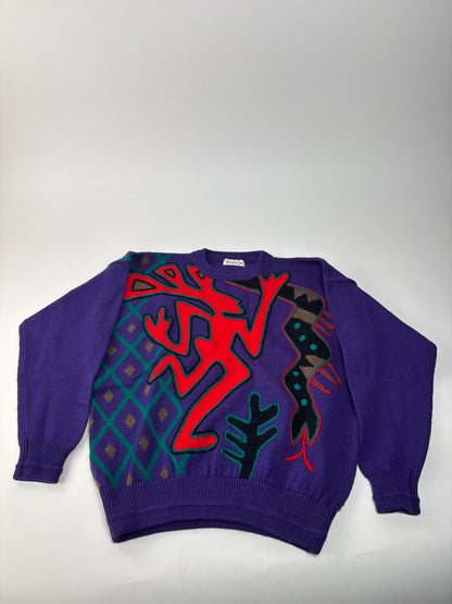 Vintage Kansai Wool Sweater Abstract Purple red Green M