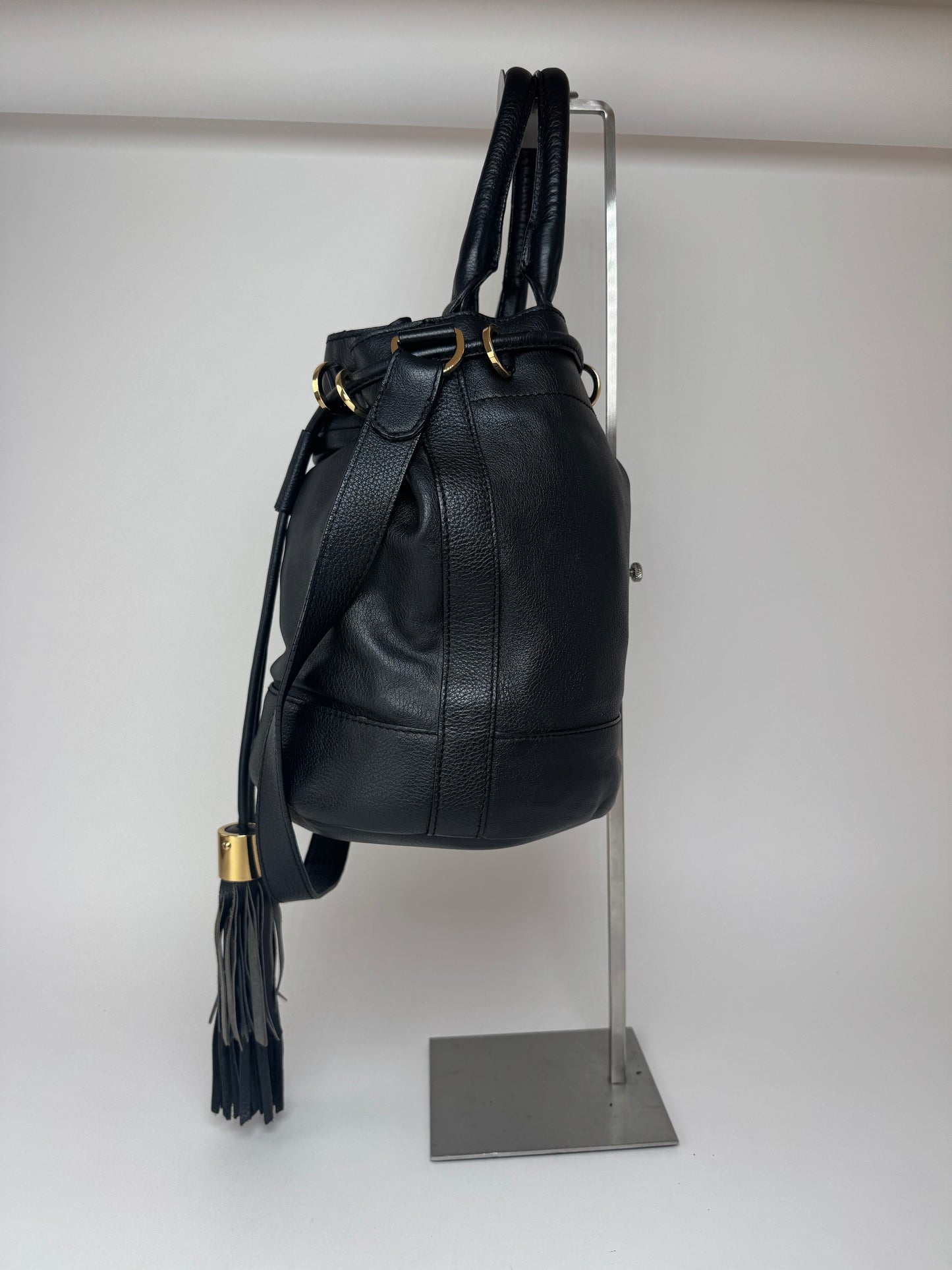 Sac seau vintage en cuir noir CHLOE 2 voies