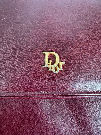 Vintage Dior Leather Envelope Clutch Burgundy