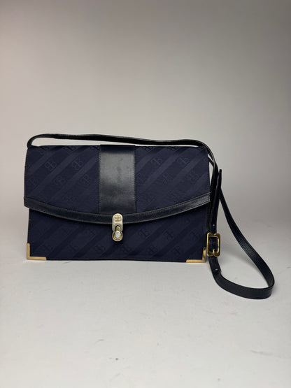 Sac vintage en cuir monogramme Balenciaga bleu marine