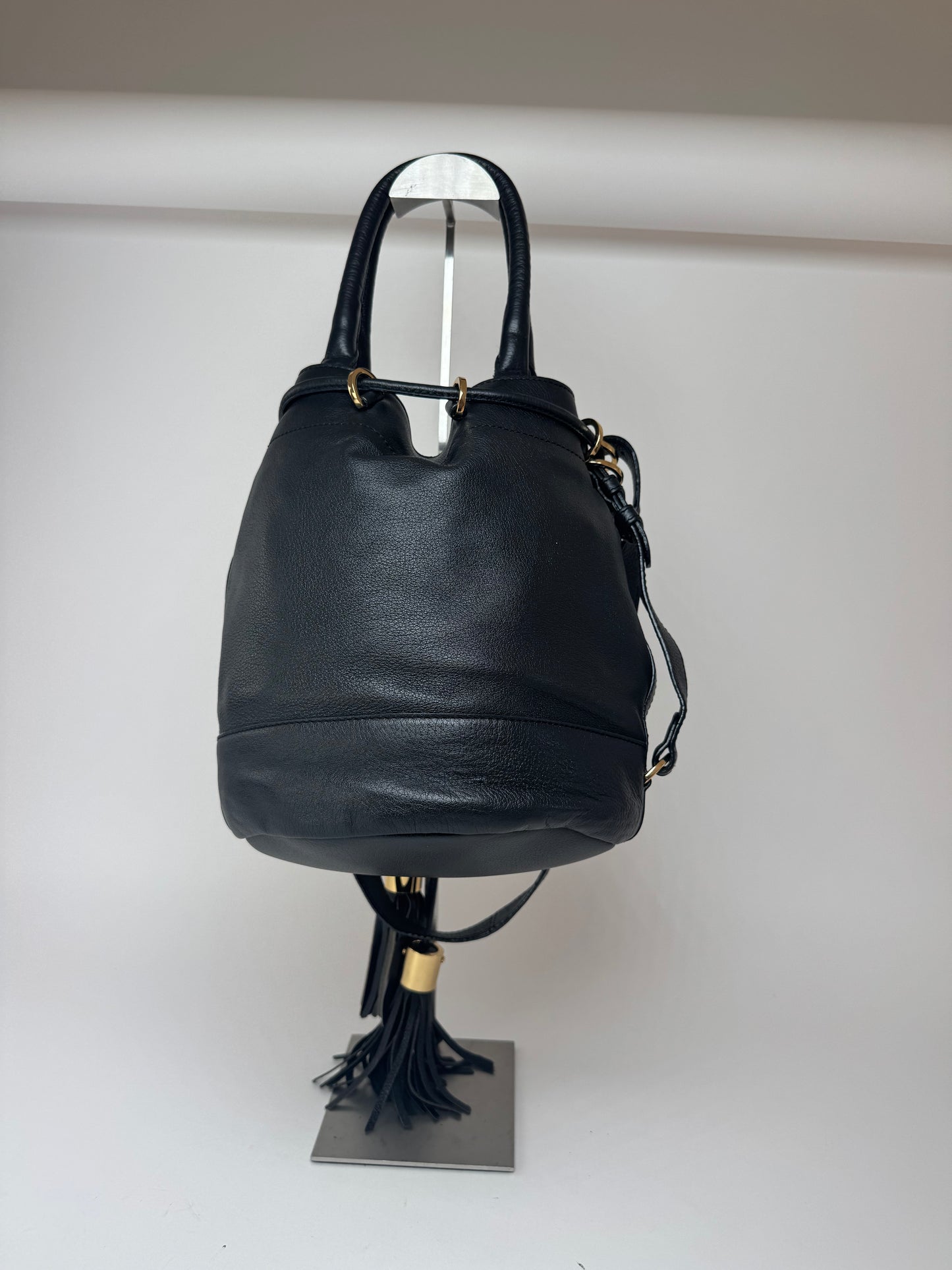 Sac seau vintage en cuir noir CHLOE 2 voies