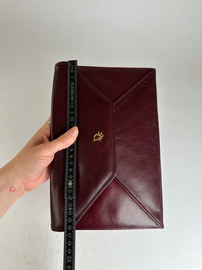 Vintage Dior Leather Envelope Clutch Burgundy