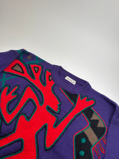 Vintage Kansai Wool Sweater Abstract Purple red Green M