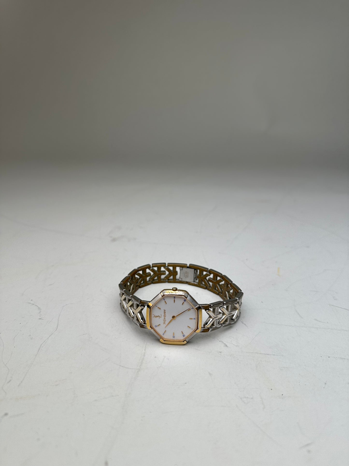 Vintage Saint Laurent Bracelet Watch White Gold-Tone