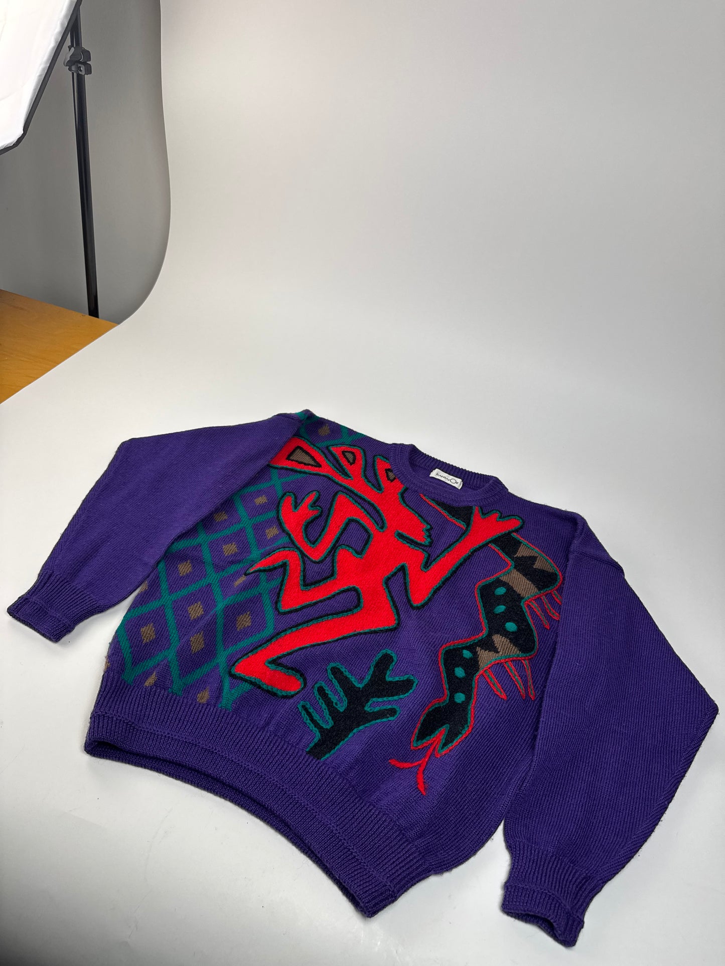 Vintage Kansai Wool Sweater Abstract Purple red Green M